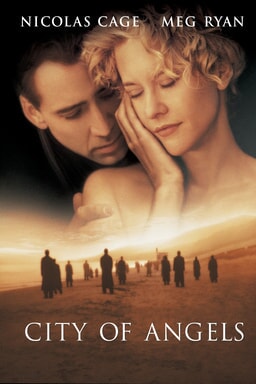 City Of Angels - Nicolas Cage and Meg Ryan in an intimate embrace with people spaced out in desert