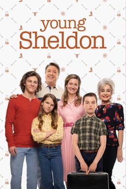 Young Sheldon: Season 4 - Cast family standing around on white patterned background